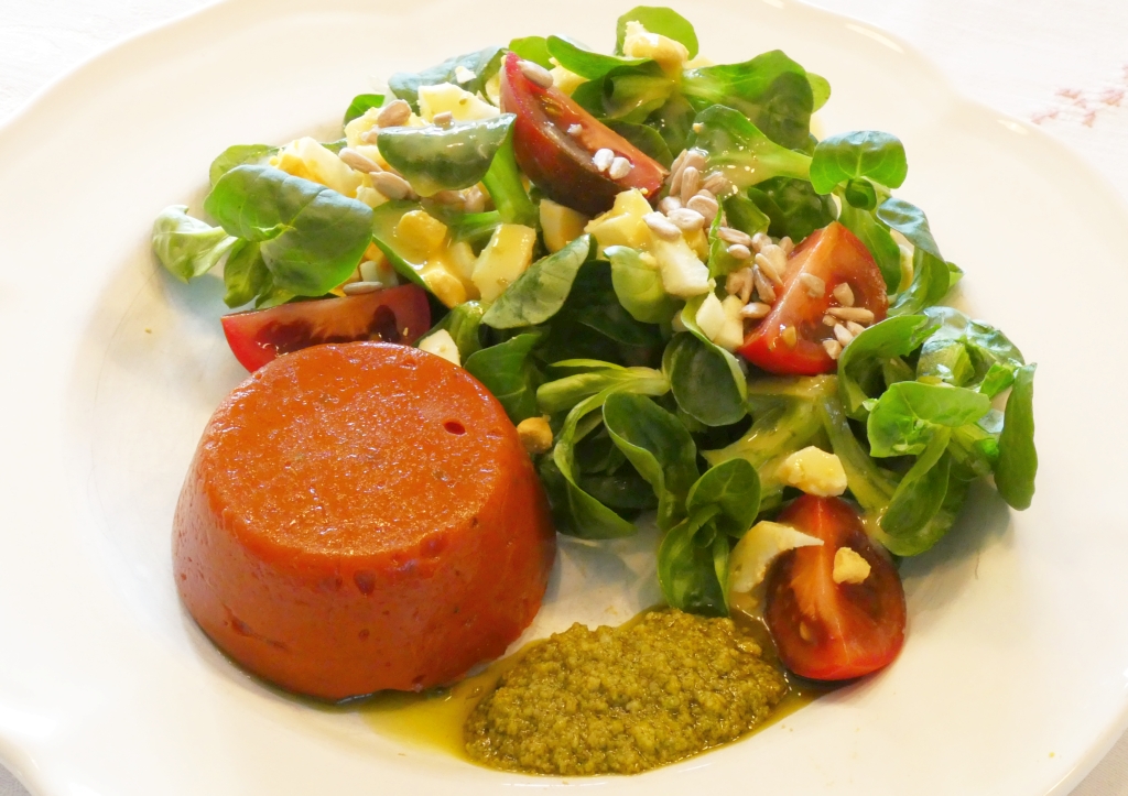 Tomaten Panna Cotta mit Salat