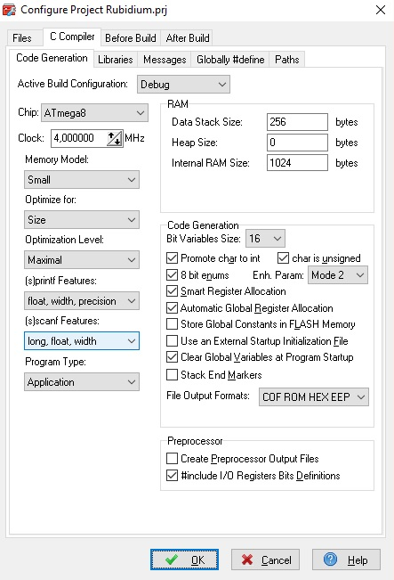 Code Vision AVR Settings