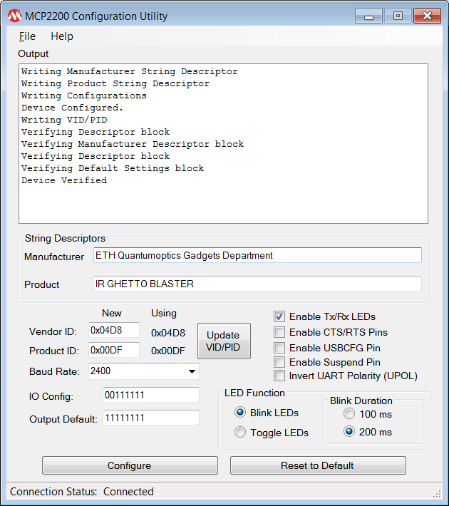 Configuration of the MCP2200
